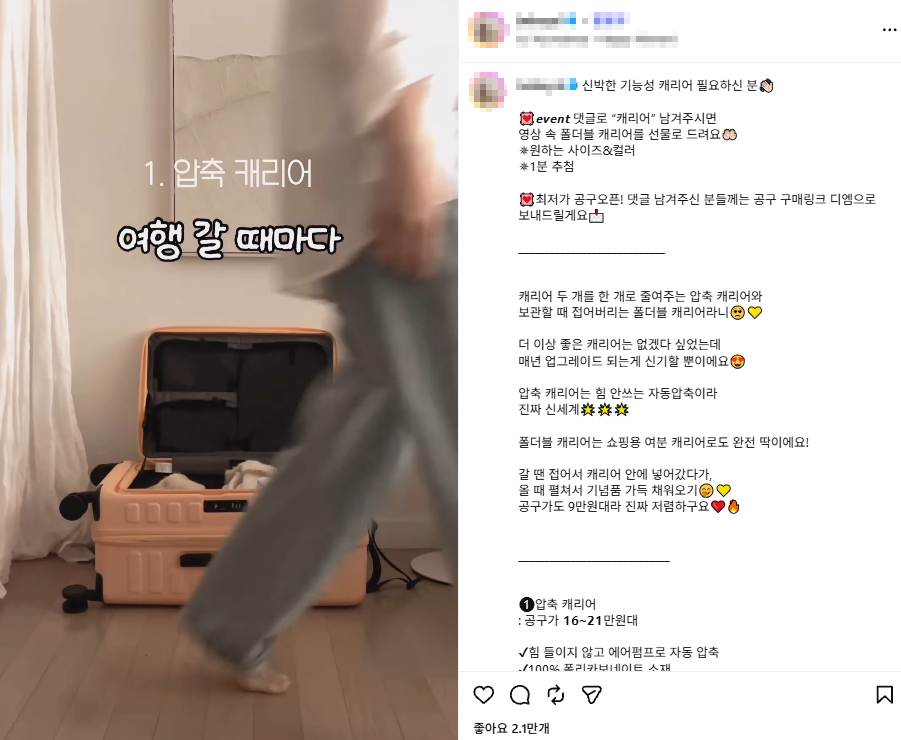 인스타그램 인플루언서 공동구매 · 제품 홍보 콘텐츠