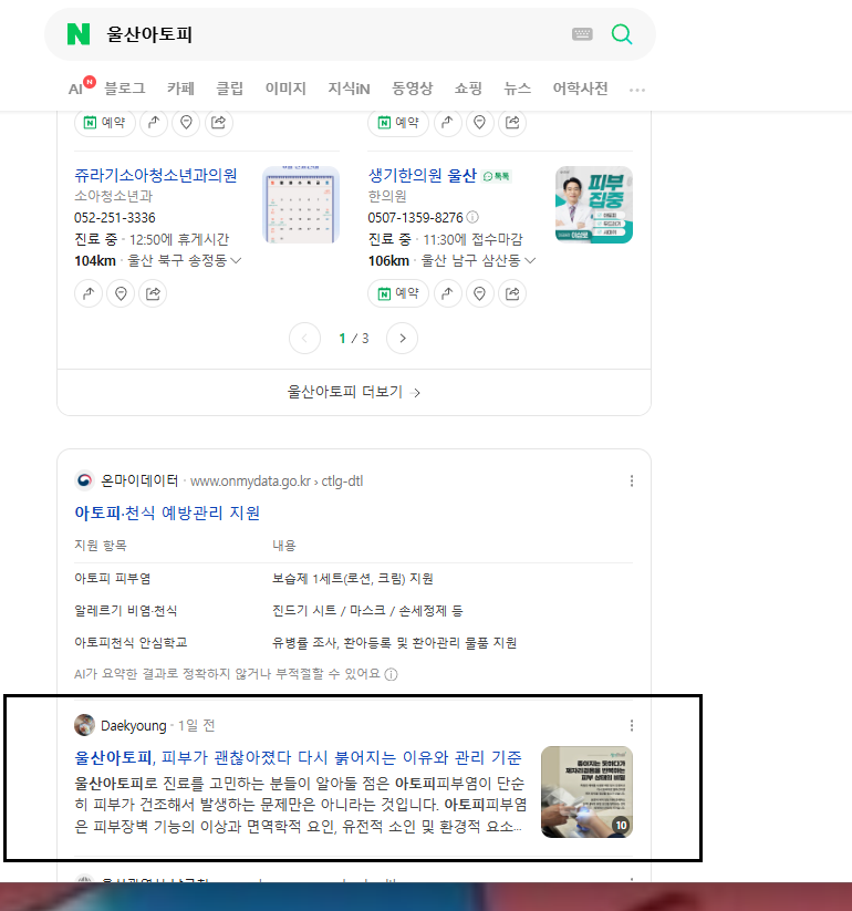 병의원 네이버 검색 결과 캡처