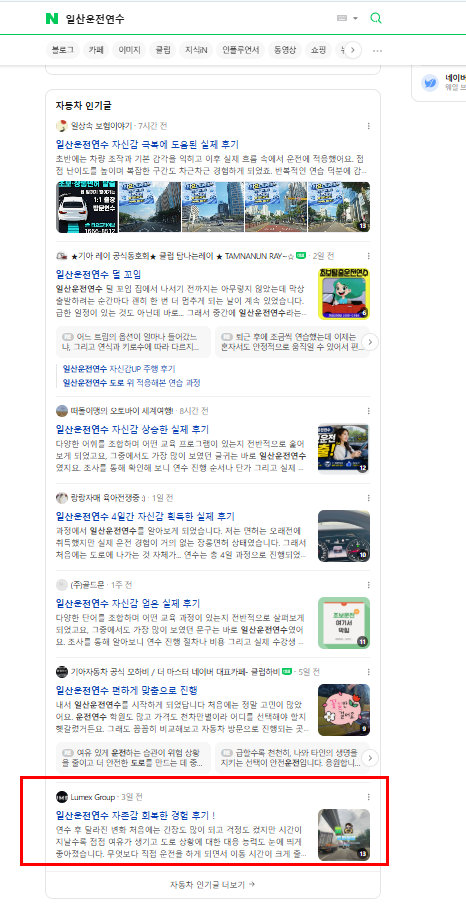운전연수 네이버 검색 결과 캡처