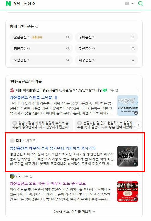 흥신소 네이버 검색 결과 캡처